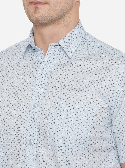 Light Blue Printed Slim Fit Casual Shirt | JadeBlue