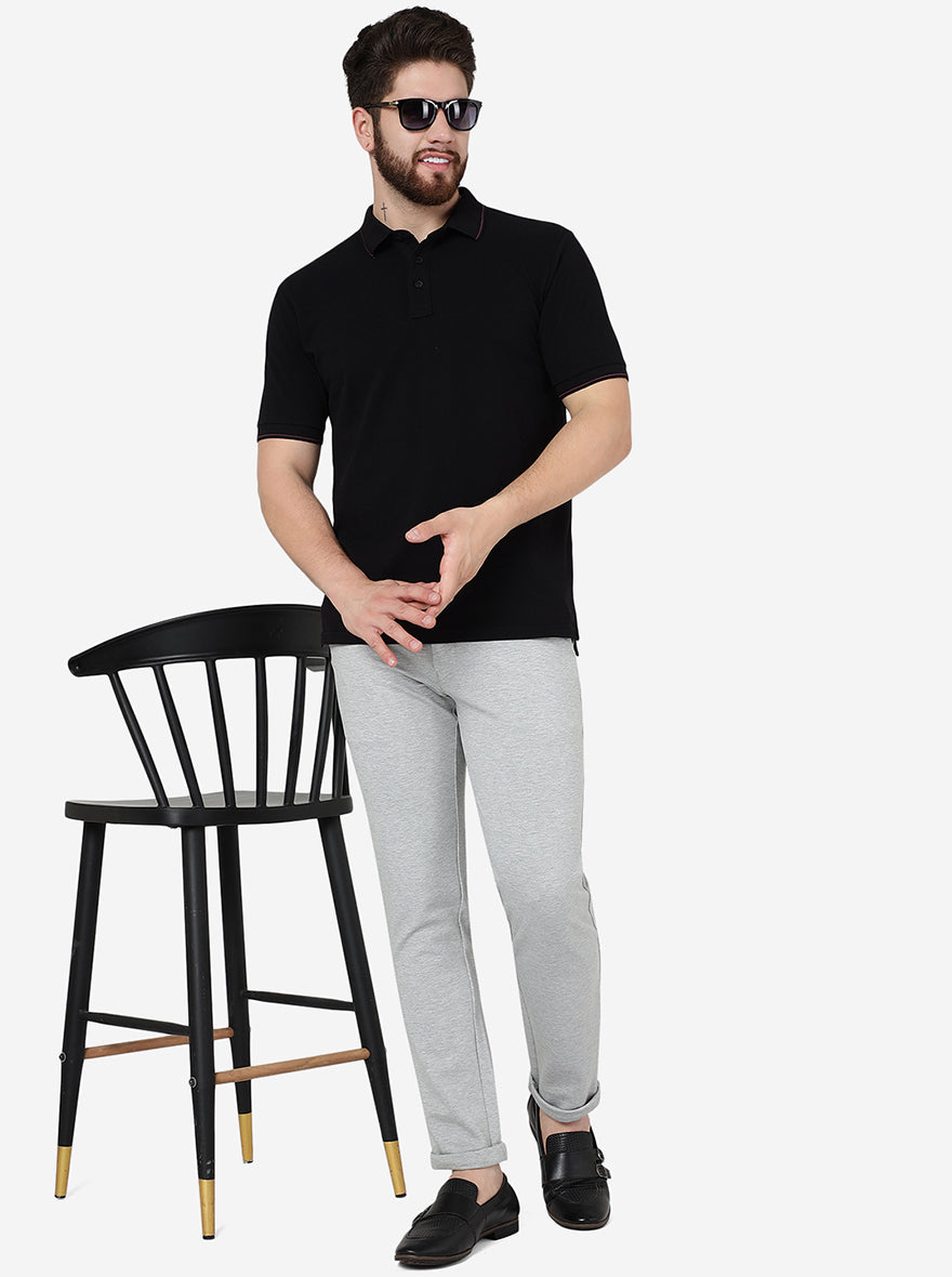 Black Solid Slim Fit Polo T-Shirt | JadeBlue