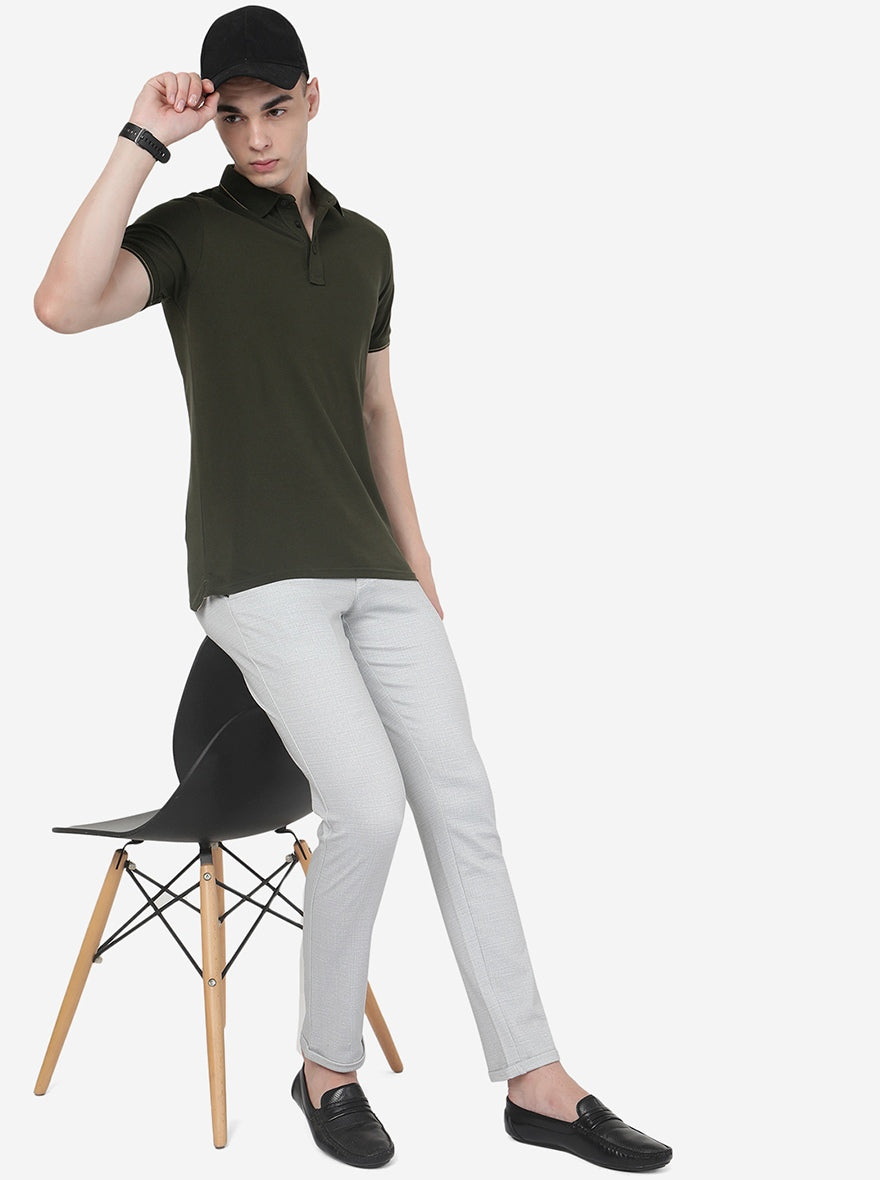 Olive Green Solid Slim Fit Polo T-Shirt | JadeBlue