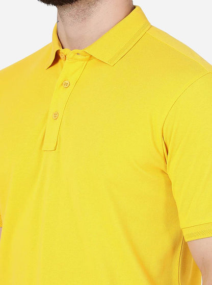 Yellow Solid Slim Fit Polo T-Shirt | JadeBlue