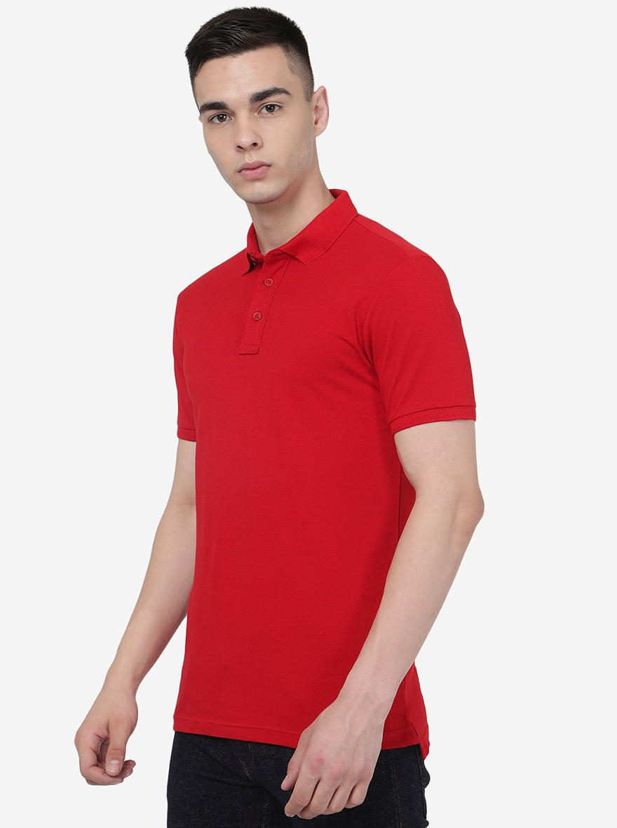 Red Solid Slim Fit Polo T-Shirt | JadeBlue