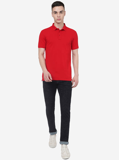 Red Solid Slim Fit Polo T-Shirt | JadeBlue
