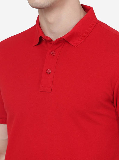 Red Solid Slim Fit Polo T-Shirt | JadeBlue