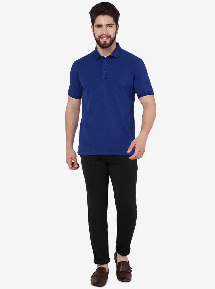 Blue Solid Slim Fit Polo T-Shirt | JadeBlue