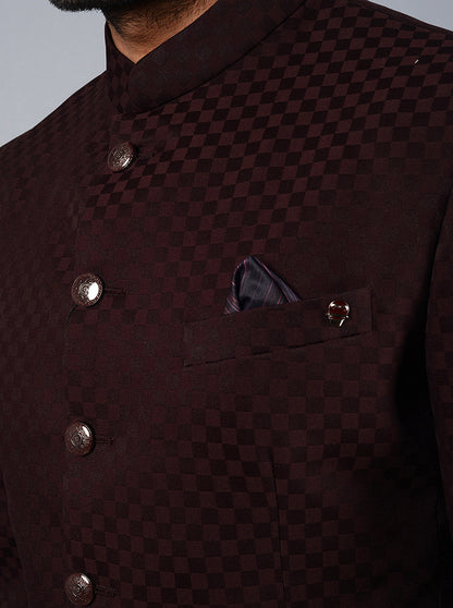 Wine Self Design Regular Fit Jodhpuri Suit | JadeBlue