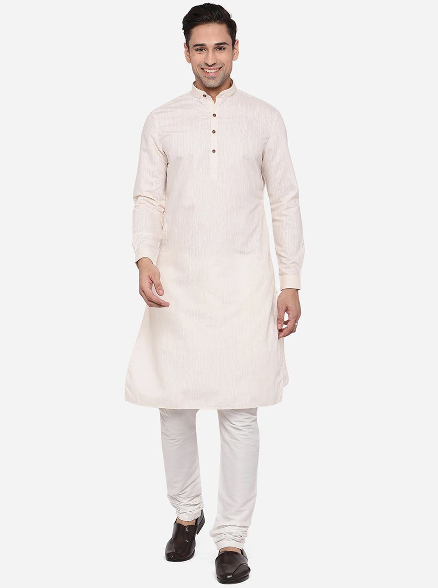 Beige Solid Regular Fit Modi Kurta | JadeBlue