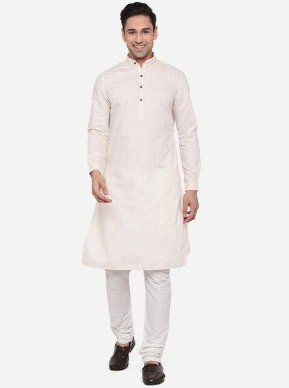 Beige Solid Regular Fit Modi Kurta | JadeBlue