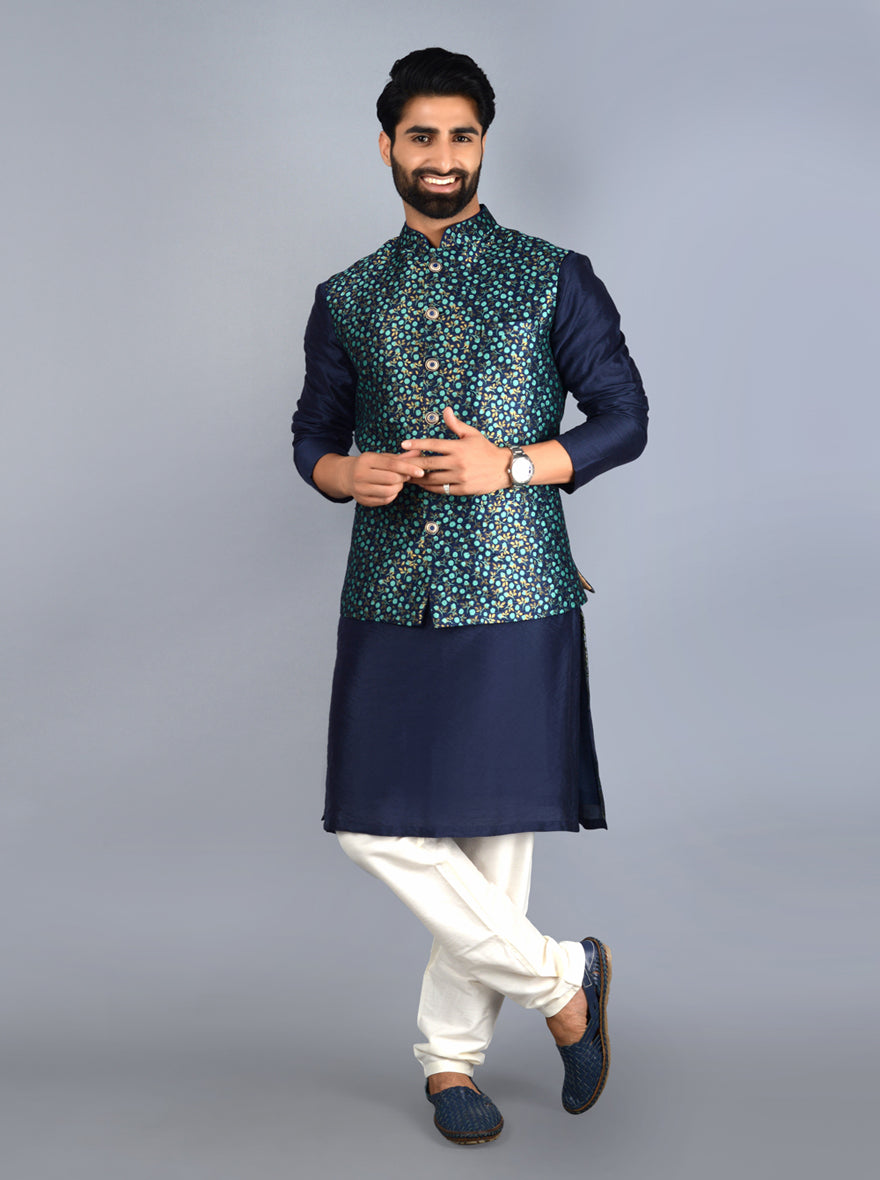 Blue & Green Bandhgala Jacket | TULA