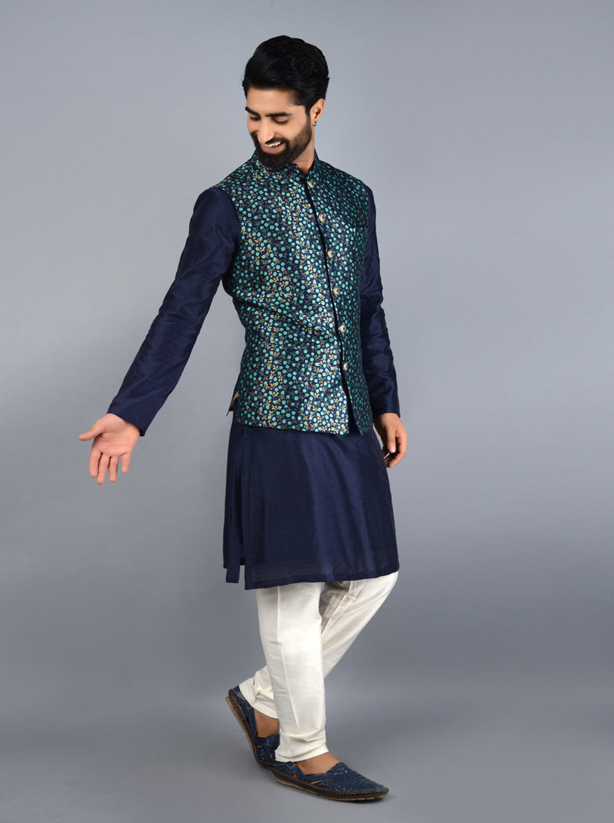 Blue & Green Bandhgala Jacket | TULA