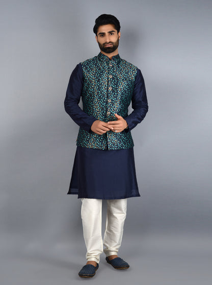 Blue & Green Bandhgala Jacket | TULA