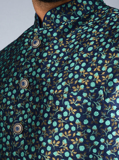 Blue & Green Bandhgala Jacket | TULA
