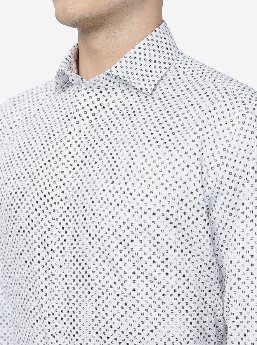 White & Blue Printed Regular Fit Formal Shirt | JadeBlue