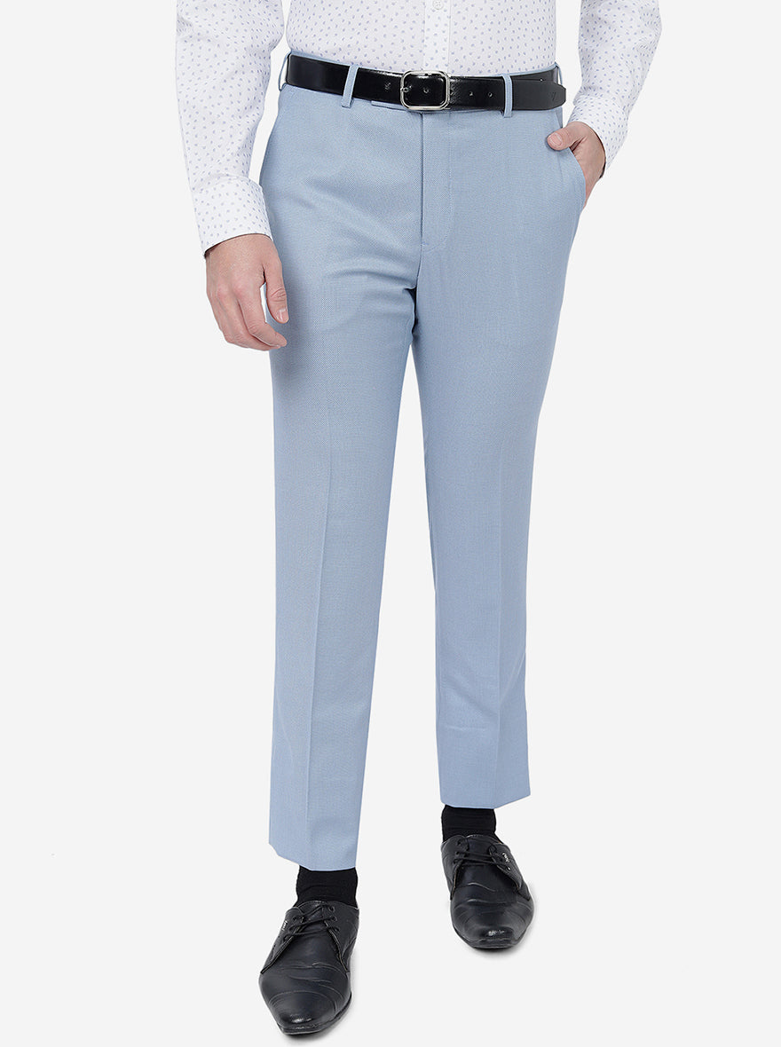 Sky Blue Solid Slim Fit Formal Trouser | Metal