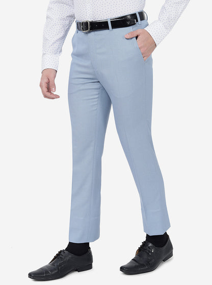 Sky Blue Solid Slim Fit Formal Trouser | Metal