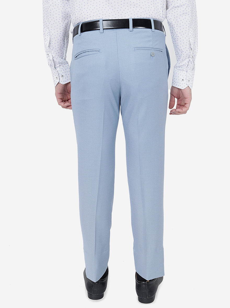 Sky Blue Solid Slim Fit Formal Trouser | Metal