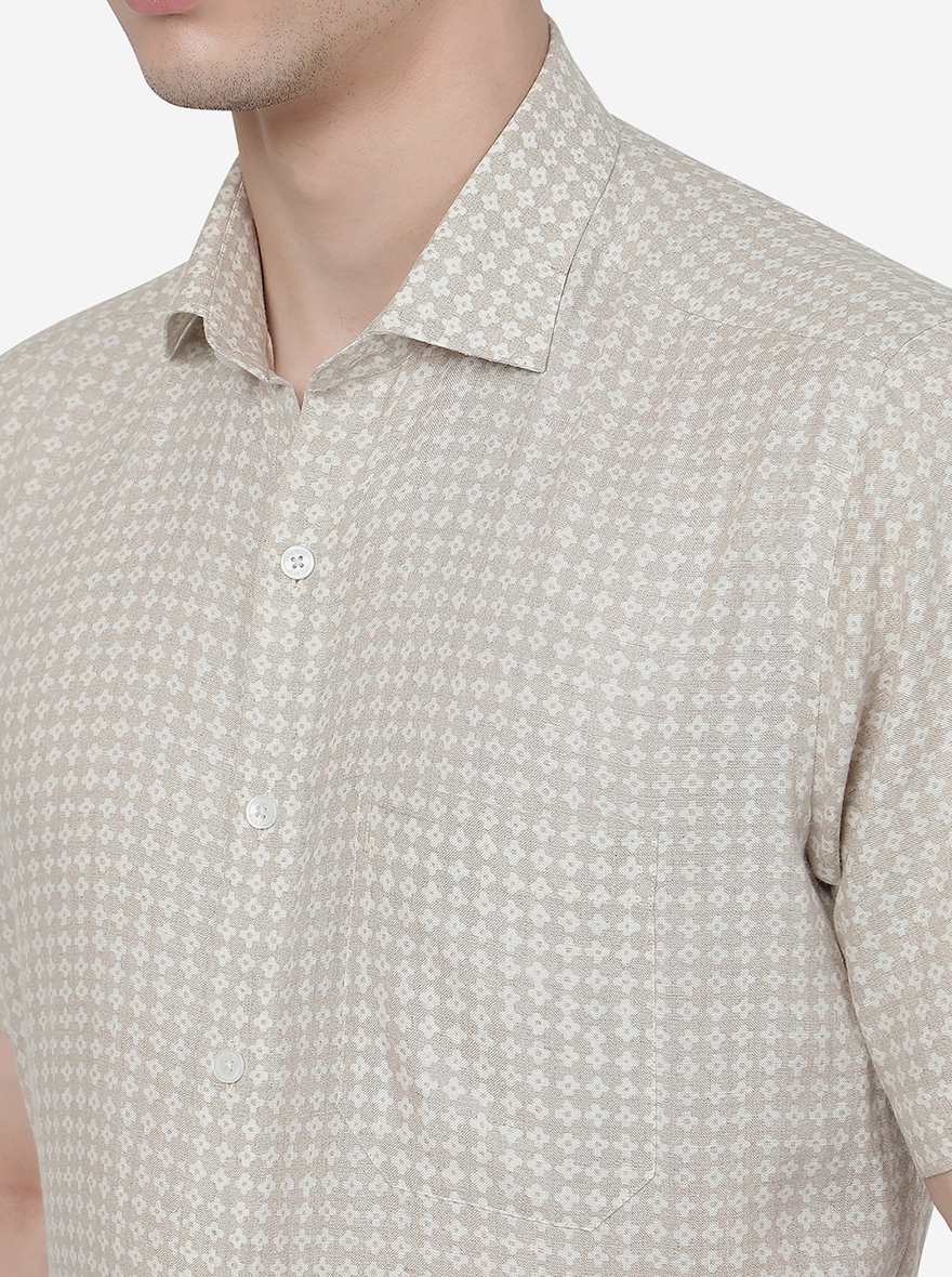 Khaki Printed Regular Fit Formal Shirt | JadeBlue