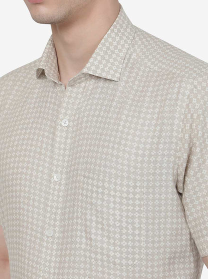 Khaki Printed Regular Fit Formal Shirt | JadeBlue