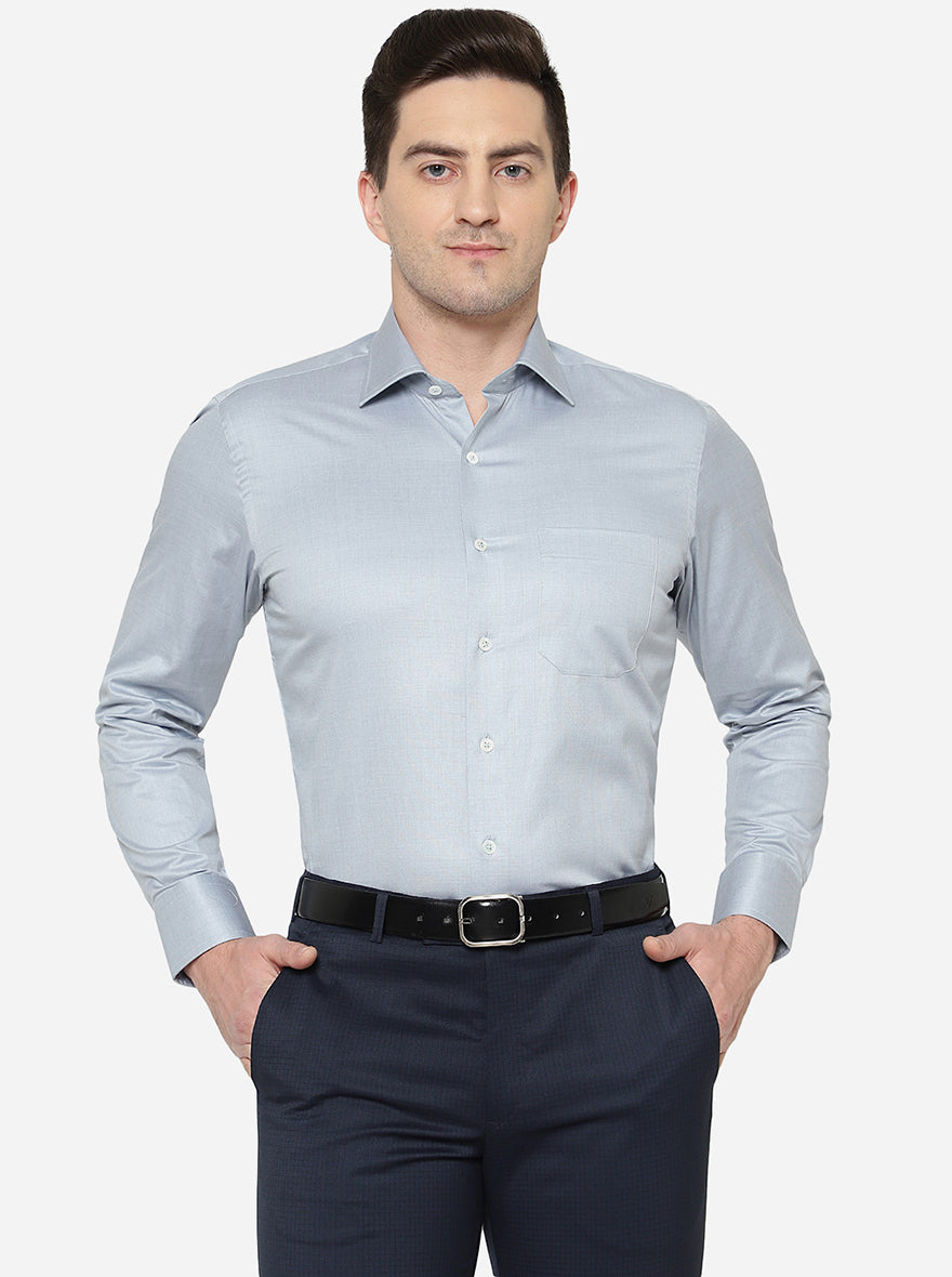 Light Grey Solid Slim Fit Formal Shirt | JadeBlue Super Luxe