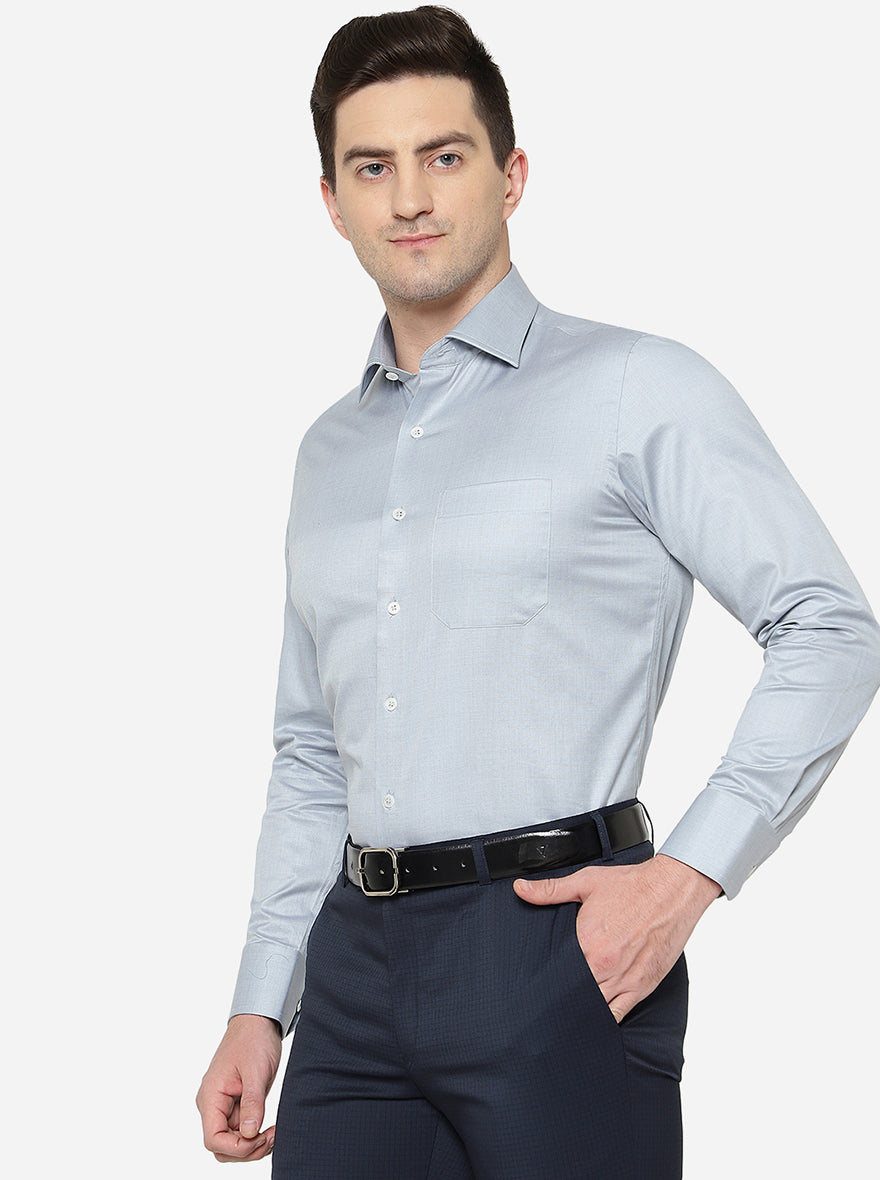 Light Grey Solid Slim Fit Formal Shirt | JadeBlue Super Luxe