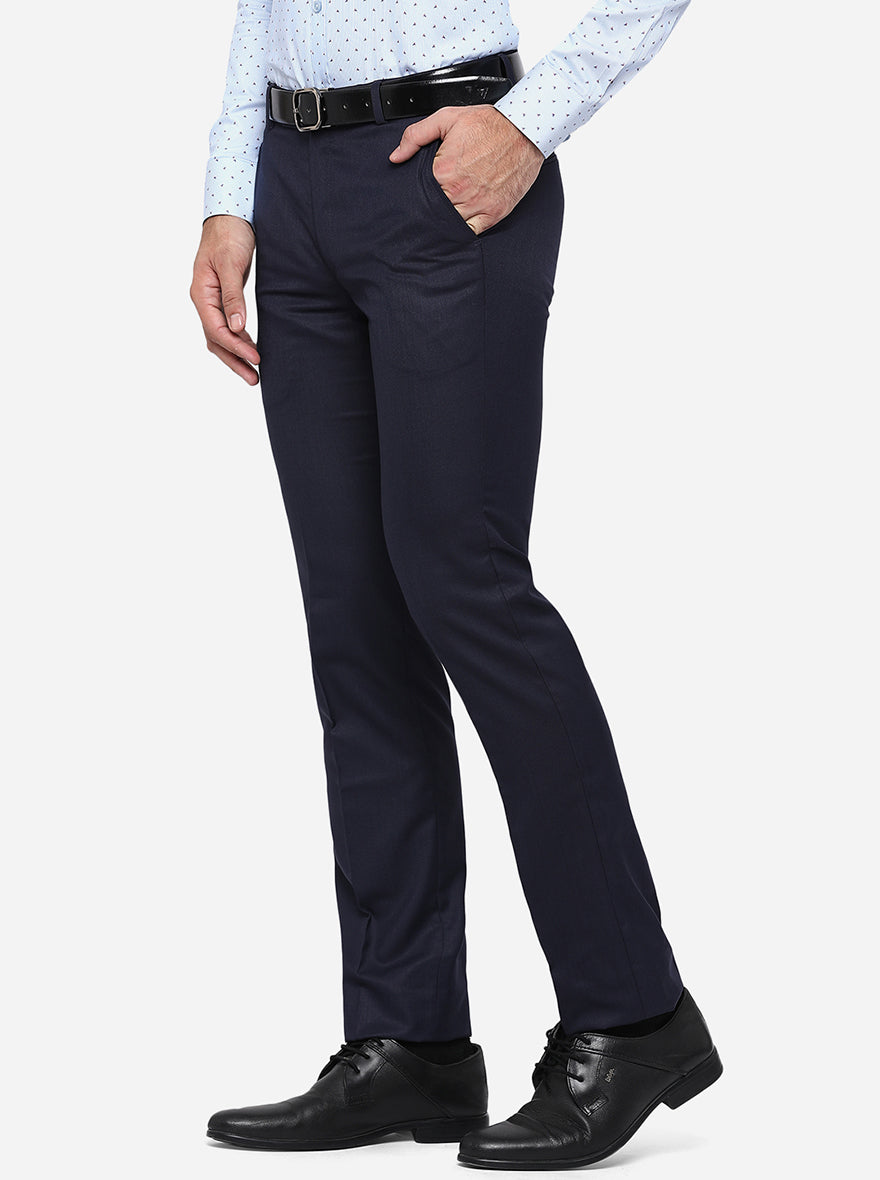 Navy Blue Solid Slim Fit Formal Trouser | Greenfibre
