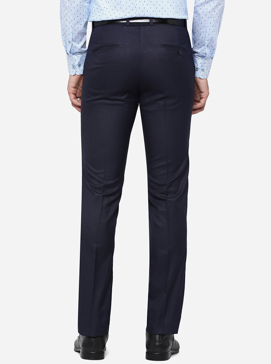 Navy Blue Solid Slim Fit Formal Trouser | Greenfibre