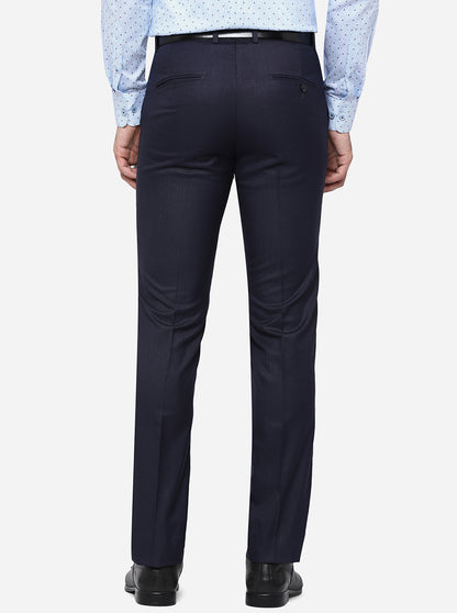 Navy Blue Solid Slim Fit Formal Trouser | Greenfibre