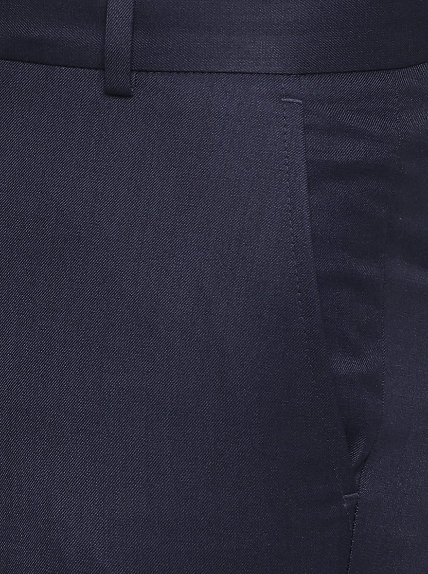 Navy Blue Solid Slim Fit Formal Trouser | Greenfibre