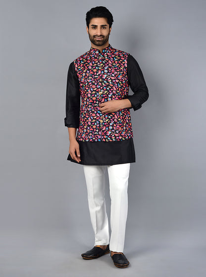 Multicolor Printed Regular Fit Bandhgala Jacket | Azania