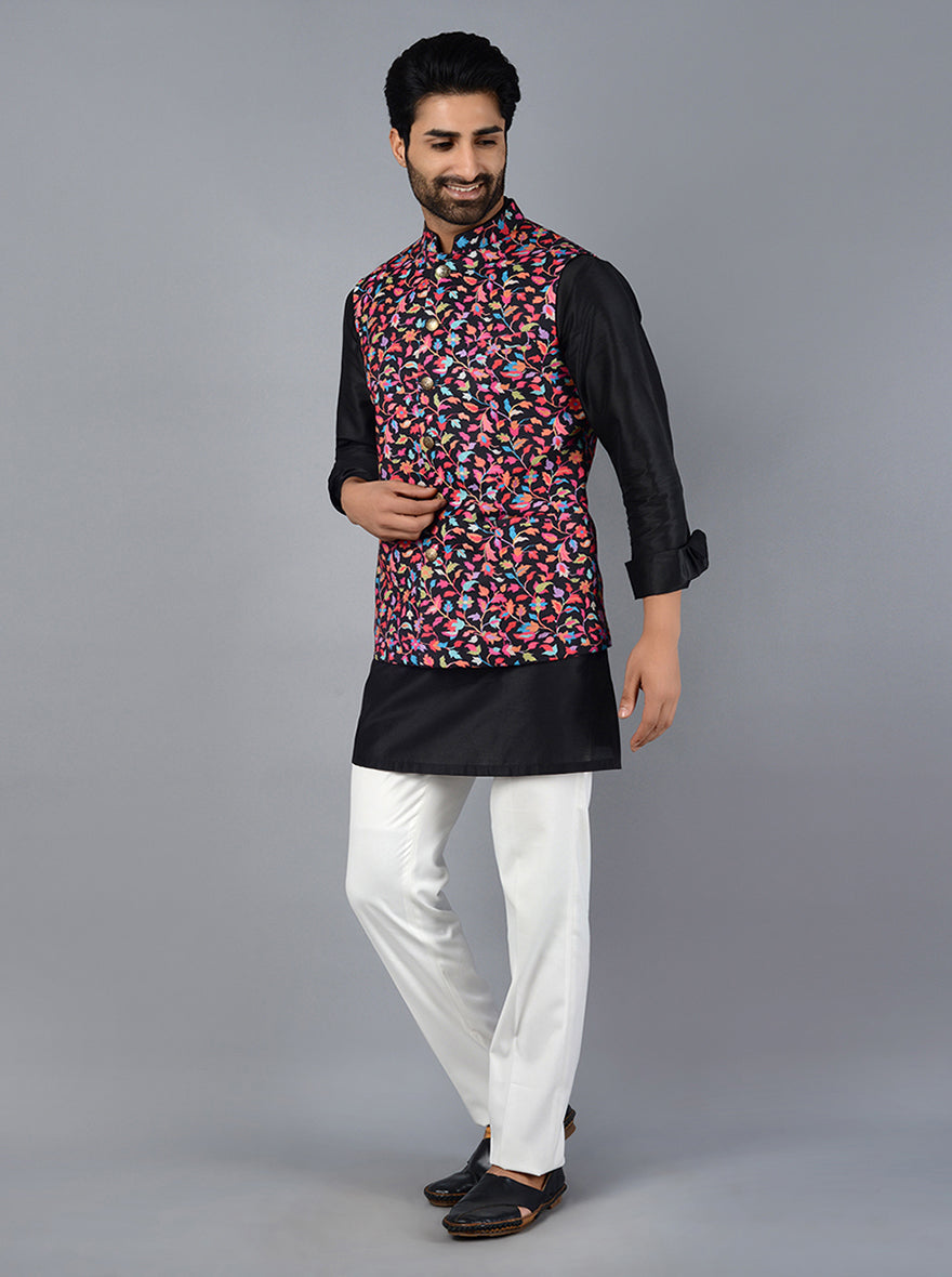 Multicolor Printed Regular Fit Bandhgala Jacket | Azania