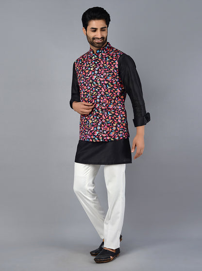 Multicolor Printed Regular Fit Bandhgala Jacket | Azania