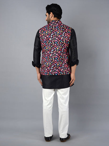 Multicolor Printed Regular Fit Bandhgala Jacket | Azania