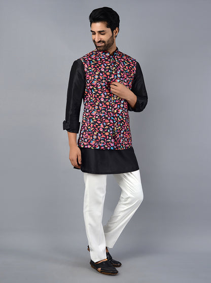 Multicolor Printed Regular Fit Bandhgala Jacket | Azania