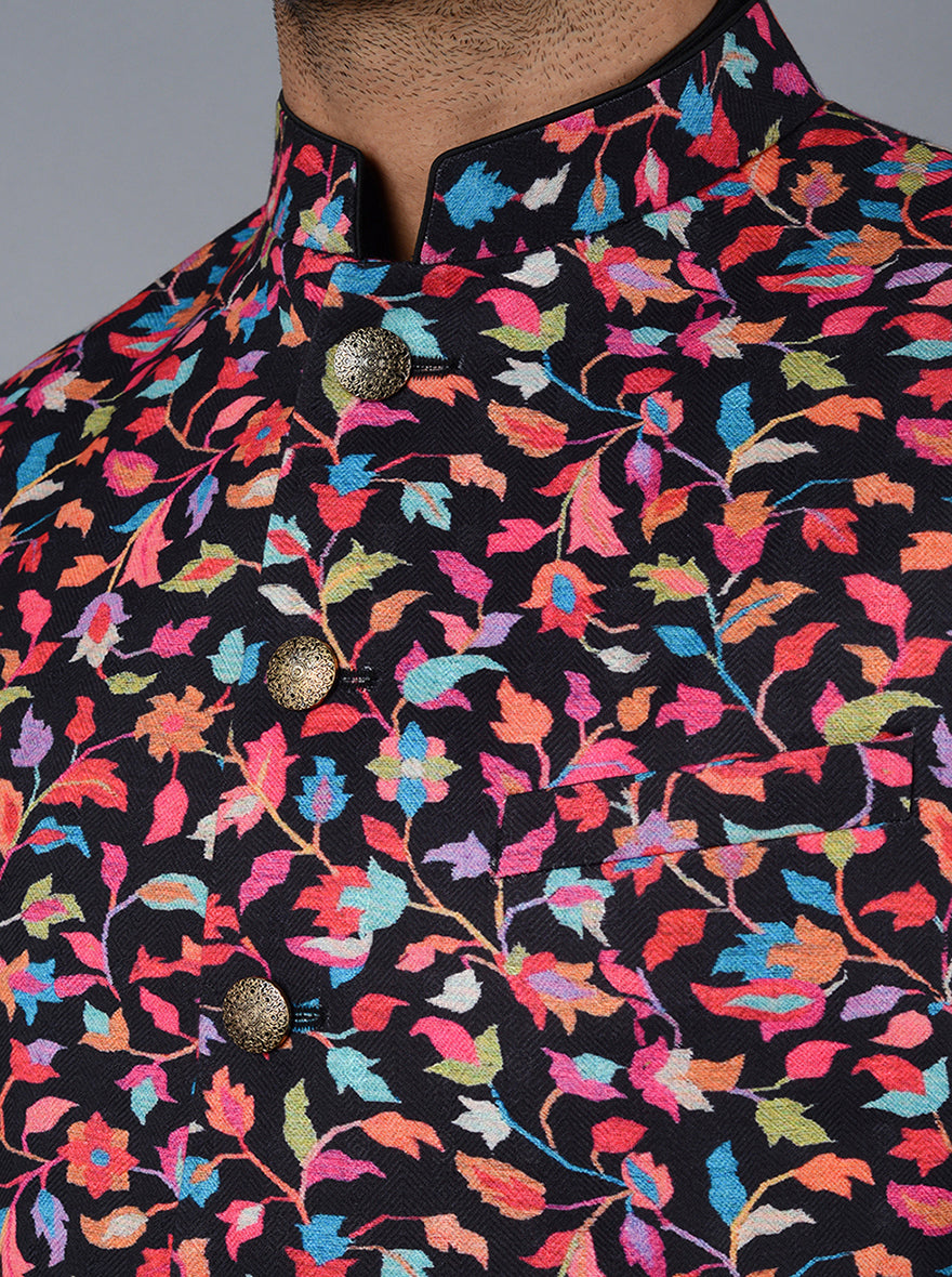 Multicolor Printed Regular Fit Bandhgala Jacket | Azania