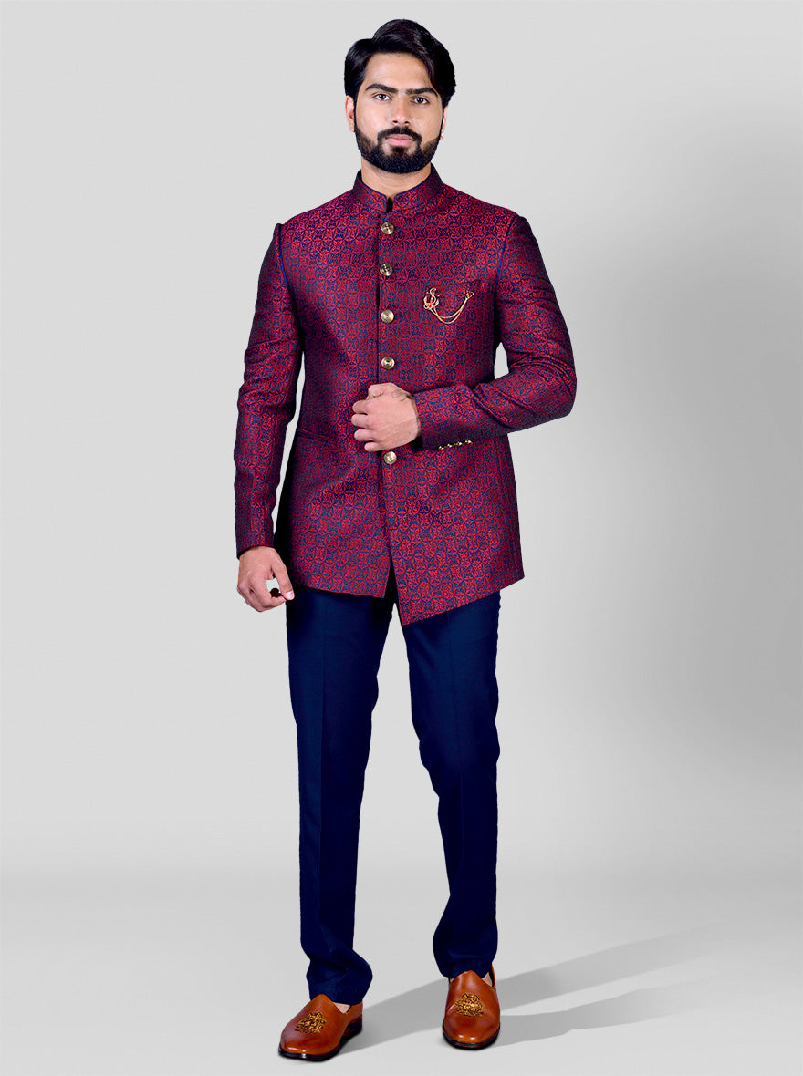 Maroon Wedding Wear Jodhpuri Suit For Groom