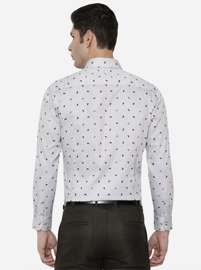 Grey Printed Slim Fit Formal Shirt | Metal