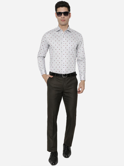 Grey Printed Slim Fit Formal Shirt | Metal