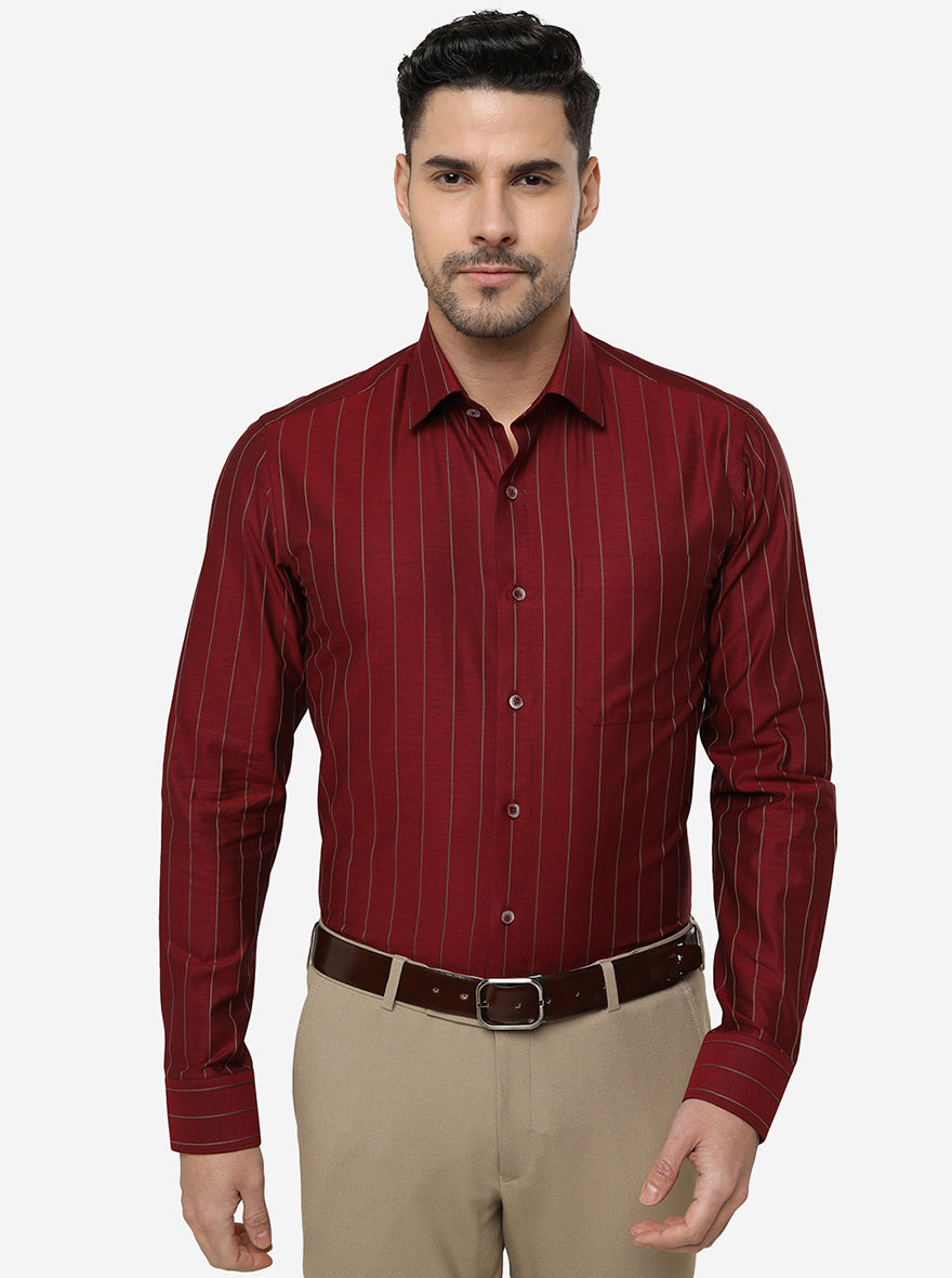 Red Striped Slim Fit Formal Shirt | JadeBlue Youth