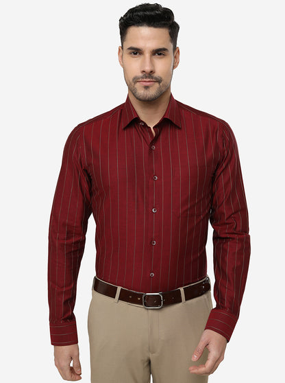 Red Striped Slim Fit Formal Shirt | JadeBlue Youth