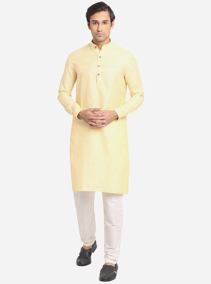 Light Yellow Solid Regular Fit Modi Kurta | JadeBlue