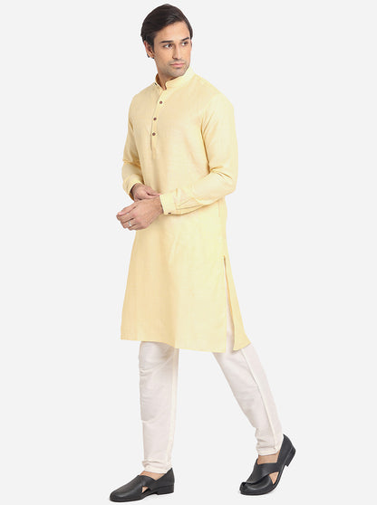 Light Yellow Solid Regular Fit Modi Kurta | JadeBlue
