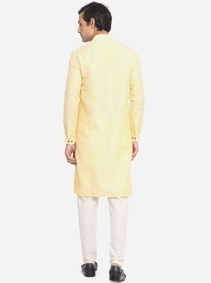 Light Yellow Solid Regular Fit Modi Kurta | JadeBlue