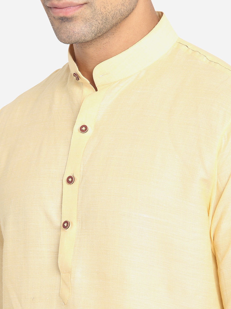 Light Yellow Solid Regular Fit Modi Kurta | JadeBlue