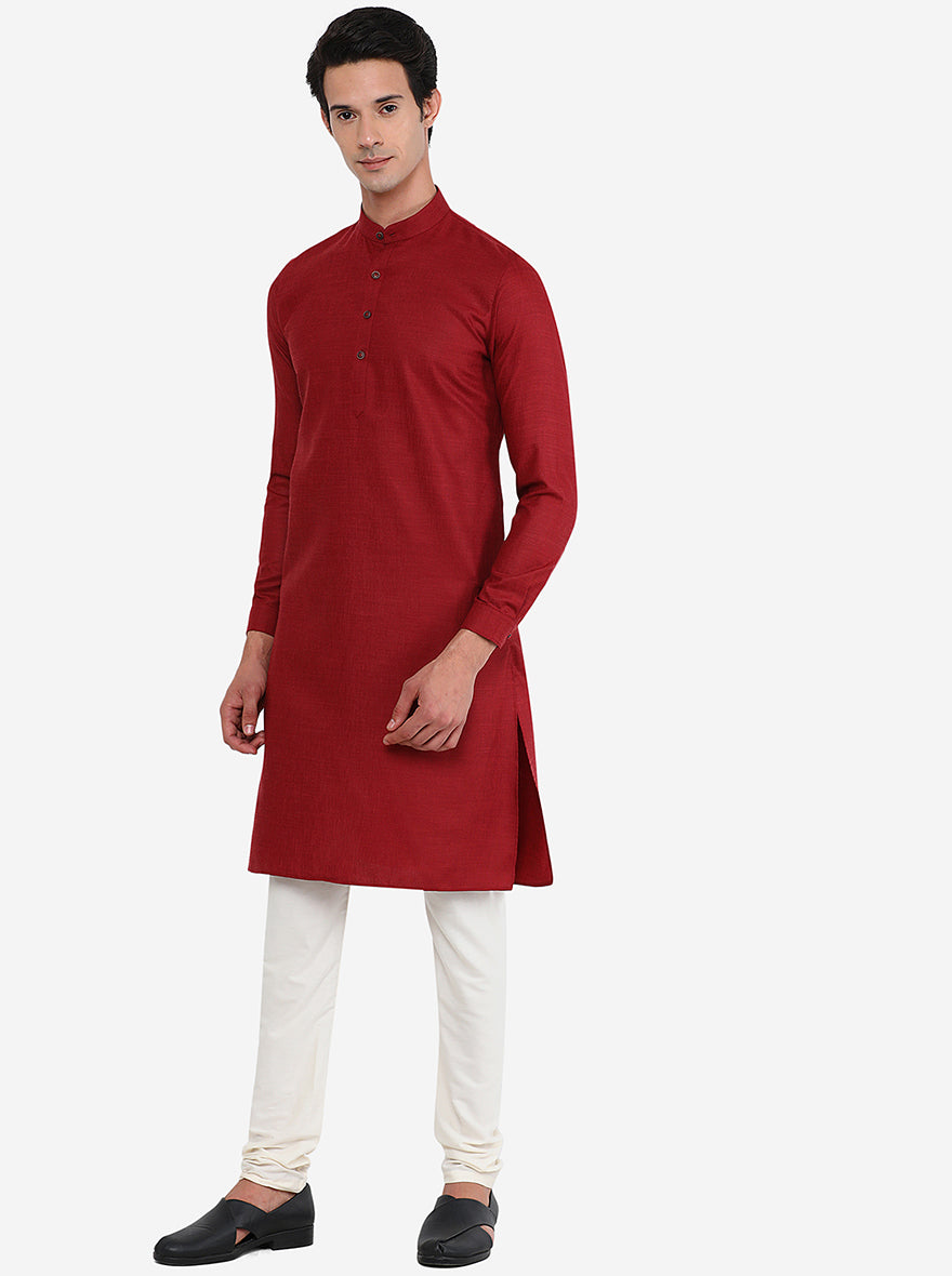 Maroon Solid Modi Kurta | JadeBlue