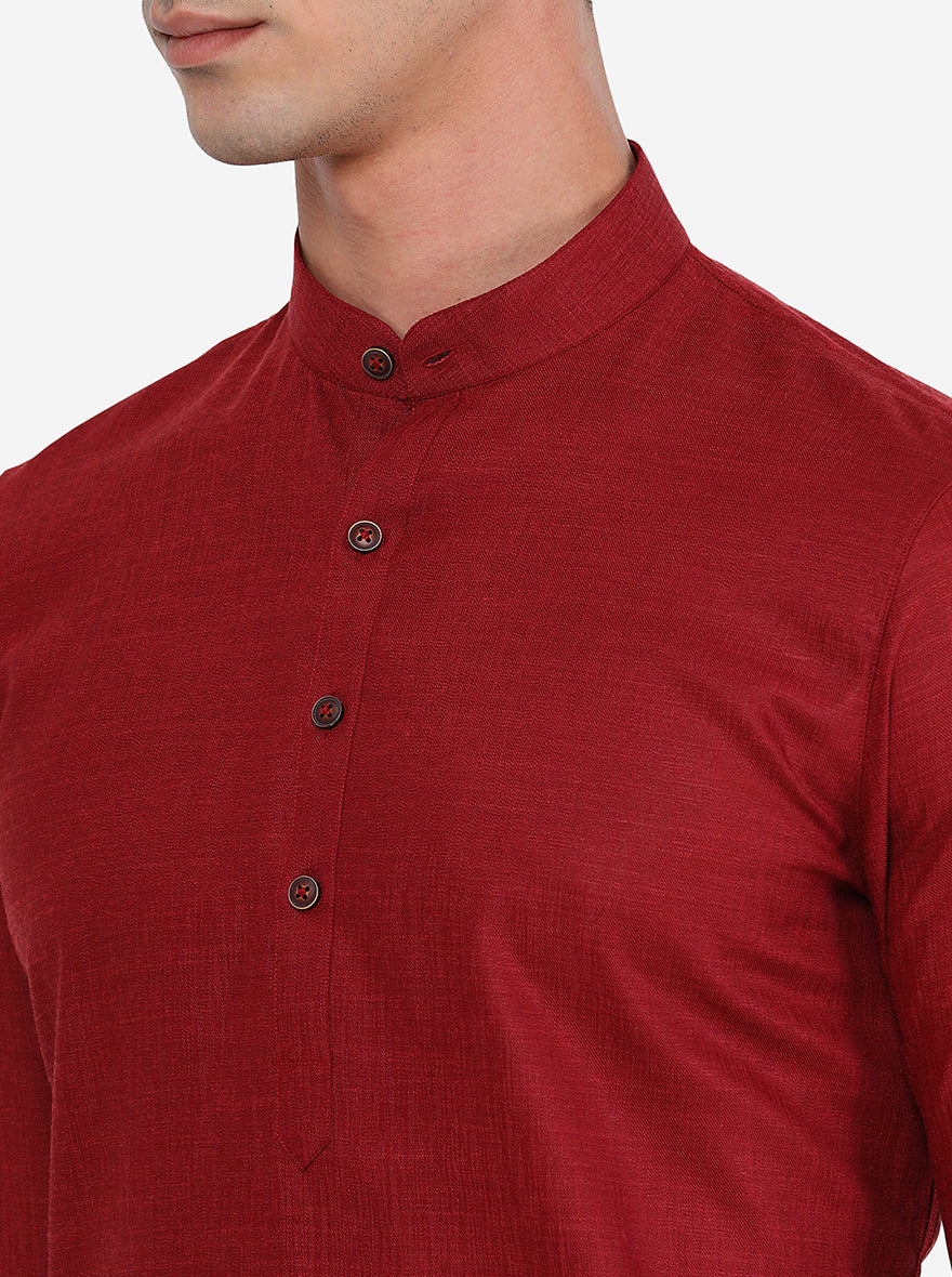 Maroon Solid Modi Kurta | JadeBlue