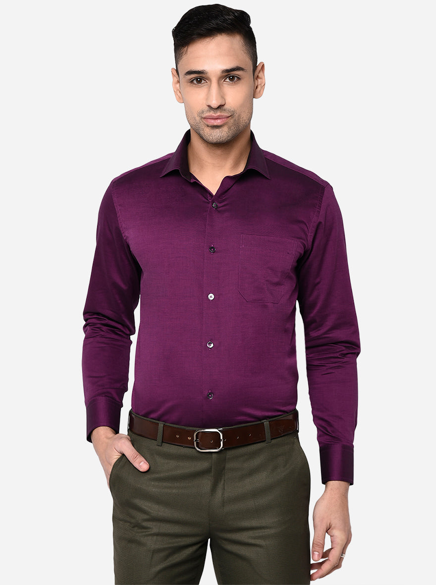 Purple Solid Slim Fit Formal Shirt | Metal