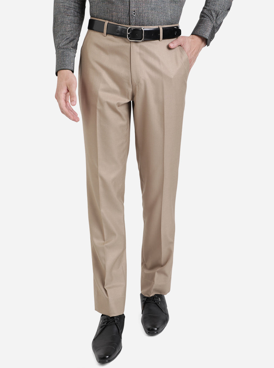 Men Khaki Regular Fit Solid Formal Trousers