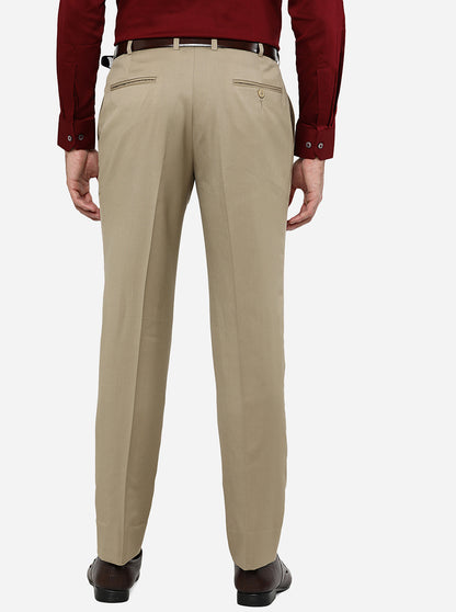Beige Solid Classic Fit Formal Trouser | JadeBlue Super Luxe