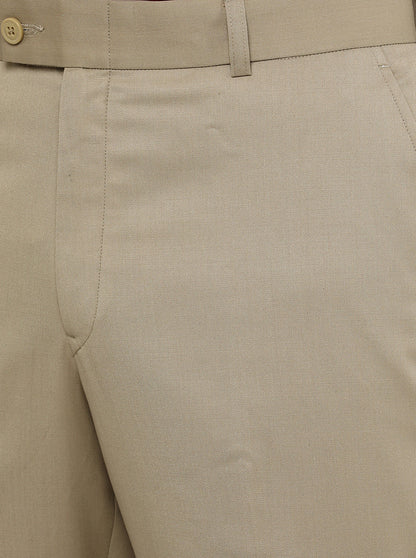 Beige Solid Classic Fit Formal Trouser | JadeBlue Super Luxe