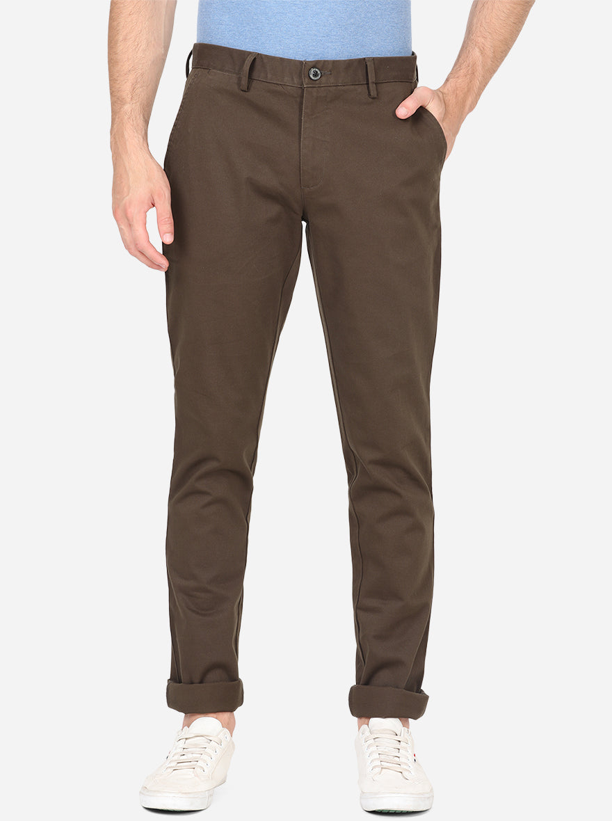 Olive Solid Uno Fit Casual Trouser | JadeBlue