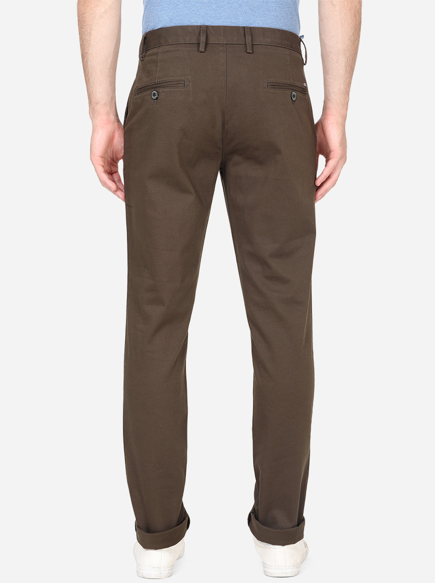 Olive Solid Uno Fit Casual Trouser | JadeBlue
